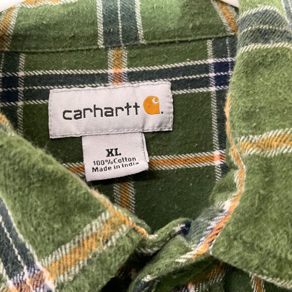 Carhartt Flannel Fleece Shirt Jacket Men's Sz XL Green plaid Shacket outdoors * - Picture 2 of 11